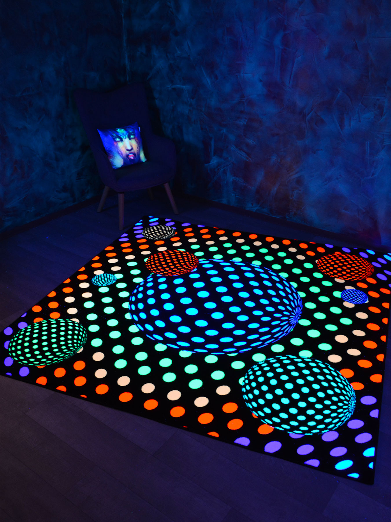 Psywork Schwarzlicht Teppich Fluo Dots Bubble Balls 2x2m