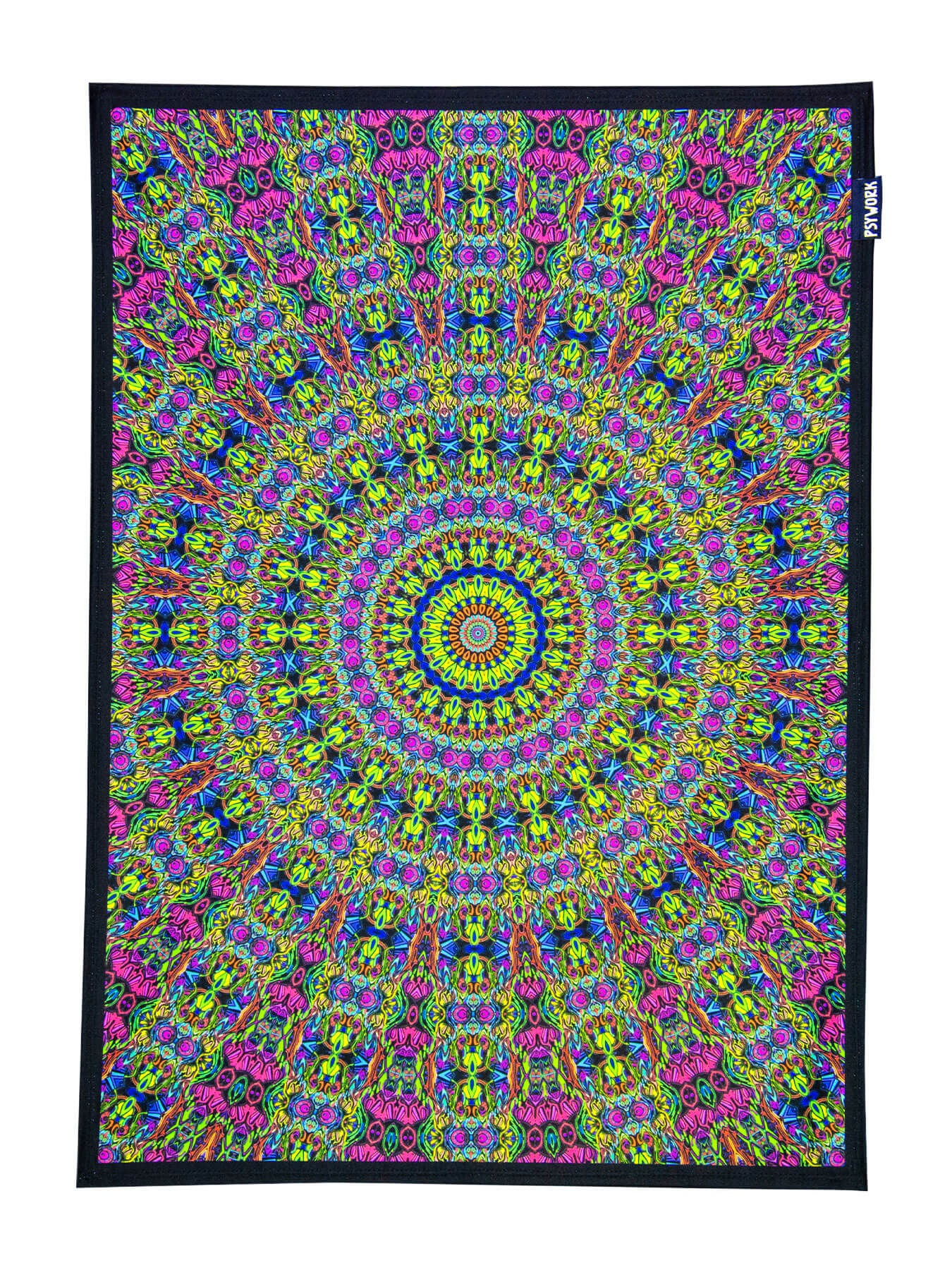 PSYWORK Poster en tissu vert fluo Yoga Mandala 0,5 x 0,7 m