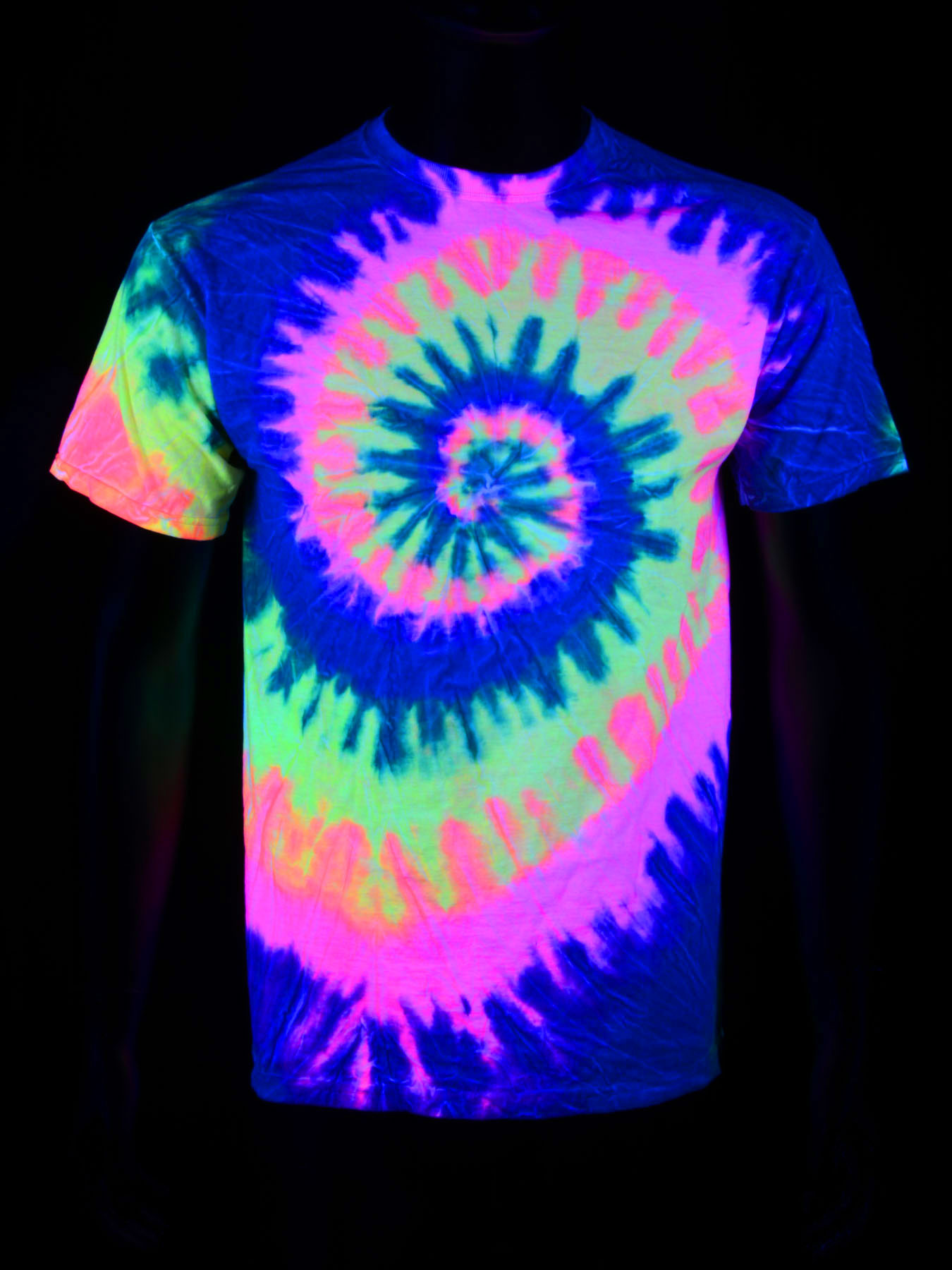 Schwarzlicht T-Shirt fÃ¼r Kinder Batik Neon "Multi-Color Spirals"